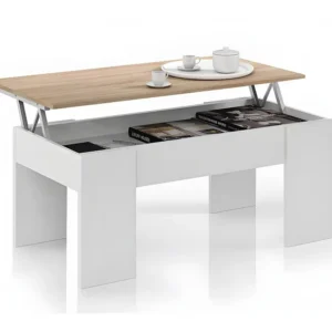 Mesa de centro elevatória Elise branca com cambria, sua combinação de funcionalidade e design ótimo para sua casa
