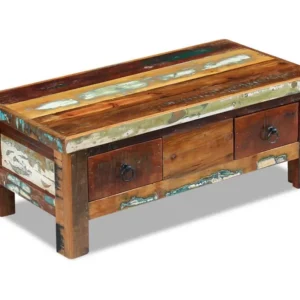 Mesa de centro + gavetas 90x45x35 cm madeira reciclada maciç