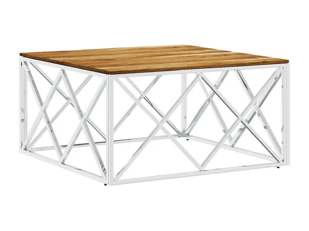 Mesa de centro ço inoxidável/madeira de acácia maciç prateado