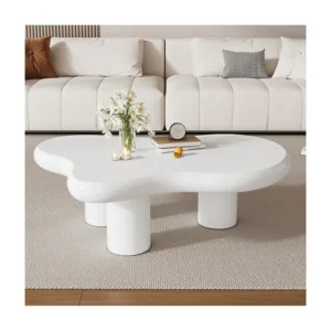 Mesa de centro irregular em forma de nuvem - 97 x 67 x 32 cm - Tampo em MDF - Branco