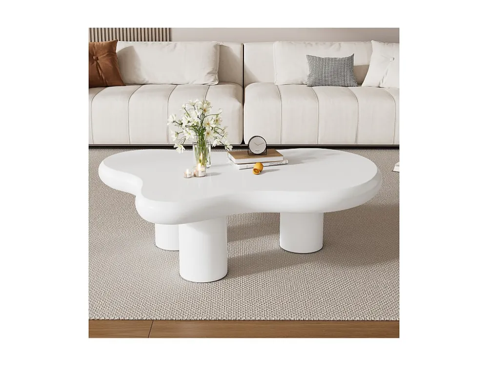 Mesa de centro irregular em forma de nuvem - 97 x 67 x 32 cm - Tampo em MDF - Branco