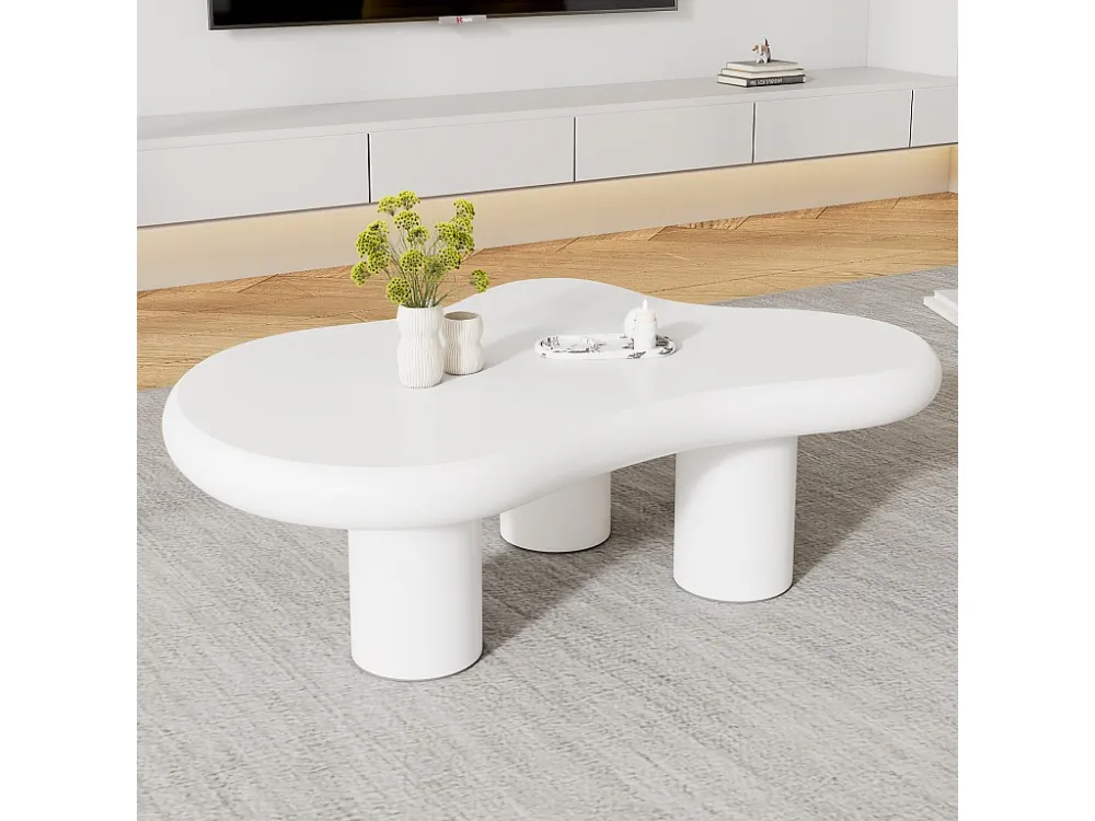 Mesa de centro irregular em forma de nuvem - 97 x 67 x 32 cm - Tampo em MDF - Branco