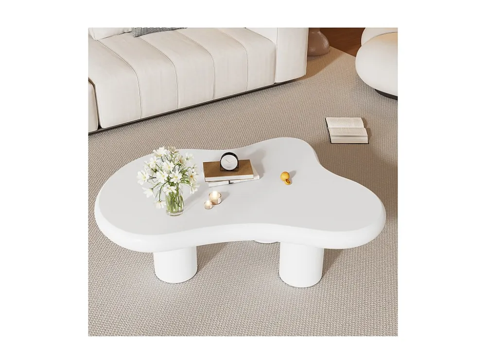 Mesa de centro irregular em forma de nuvem - 97 x 67 x 32 cm - Tampo em MDF - Branco