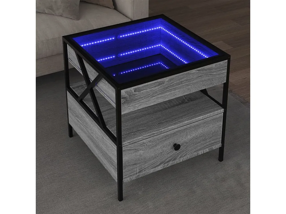 Mesa de centro luzes LED Infinity 50x50x51 cm cinzento sonoma