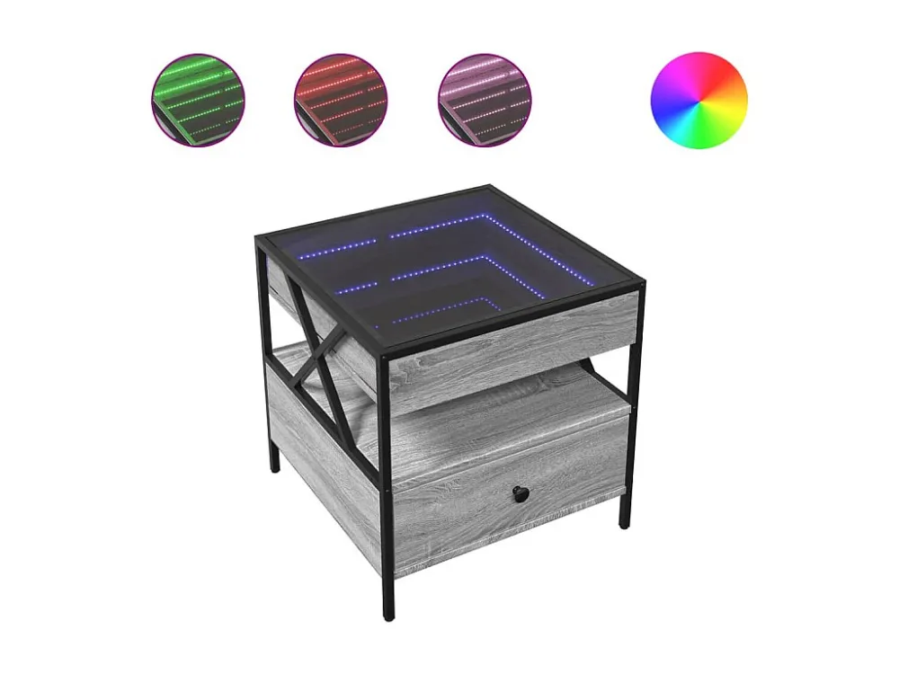 Mesa de centro luzes LED Infinity 50x50x51 cm cinzento sonoma