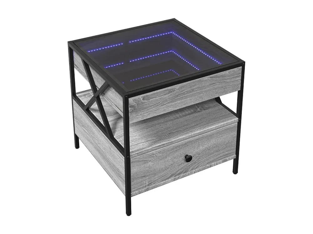 Mesa de centro luzes LED Infinity 50x50x51 cm cinzento sonoma