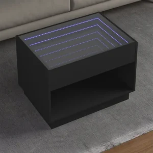 Mesa de centro luzes LED Infinity 70x50x50 cm preto
