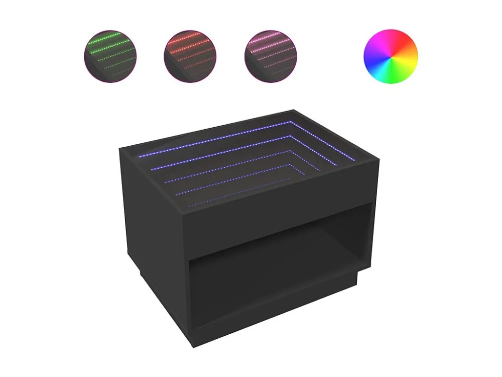 Mesa de centro luzes LED Infinity 70x50x50 cm preto