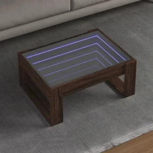 Mesa centro luzes LED Infinity 70x53x30 cm carvalho castanho
