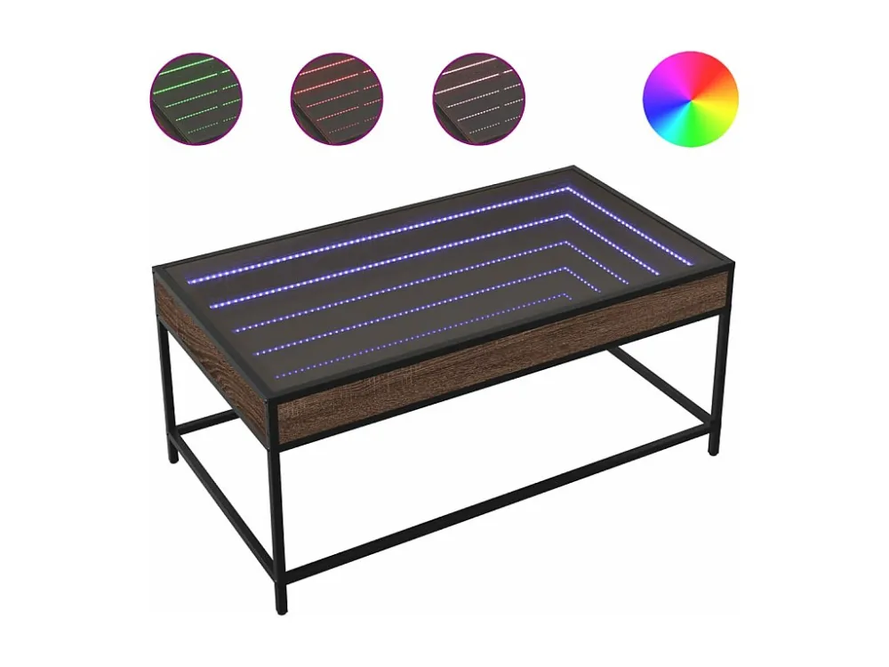 Mesa de centro luzes LED Infinity 90x50x41 cm carvalho castanho