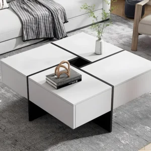 Mesa de centro quadrada - com arrumação central 10x10cm - Branca