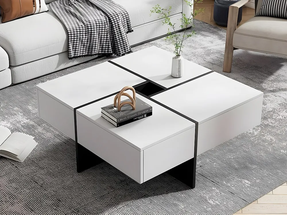 Mesa de centro quadrada - com arrumação central 10x10cm - Branca