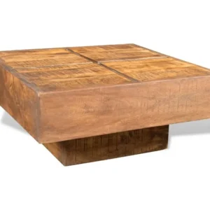 Mesa de centro quadrada em madeira de mangueira maciç castanho