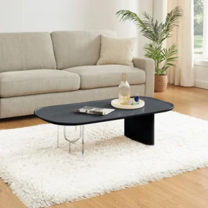 Mesa de centro retangular em MDF e acrílico preto - RASIA