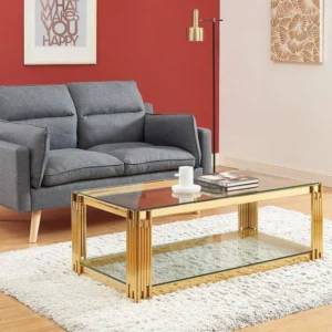 Mesa de centro em vidro temperado e ço inoxidável dourado - NOMELANO de Pascal Morabito