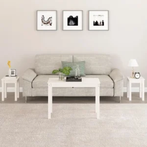 Mesas de encastrar 3 peças madeira de pinho maciç branco