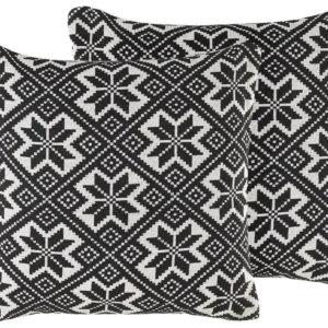 Conjunto de 2 almofadas preto e branco 45 x 45 cm BESKOZ com Detalhes em Metal