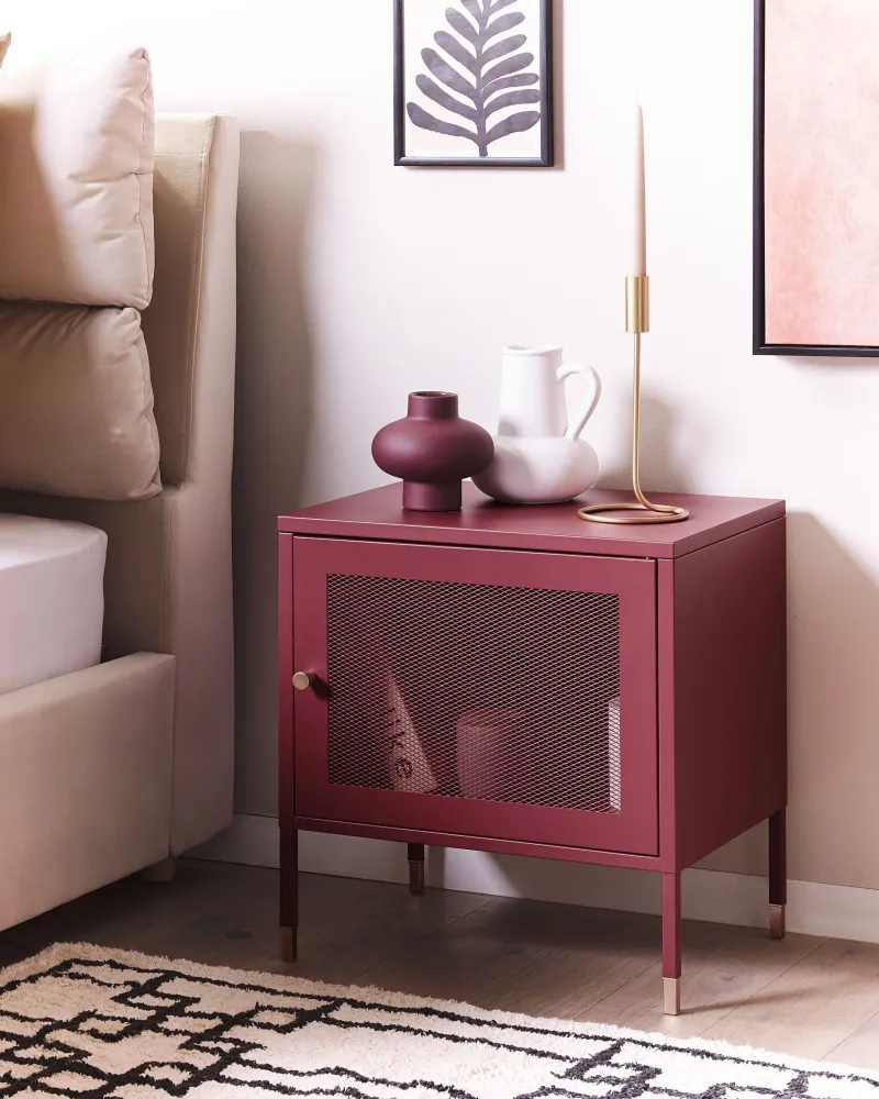 Mesh Door Steel Bedside Table Dark Rubro OSSETT