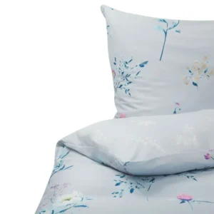 Cotton Sateen Duvet Cover Set Flower Pattern 155 x 220 cm Light Blue EVERGREEN