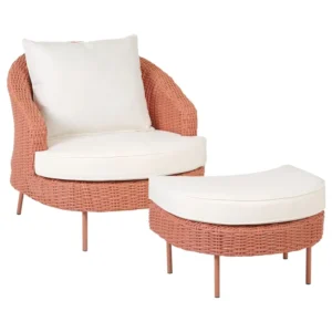 Garden Armchair Ottoman ARCILLE PE Rattan Peach Chiclete
