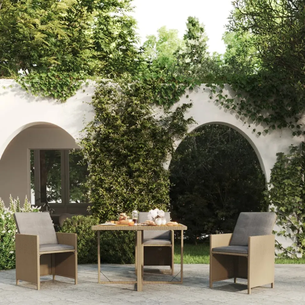 Mesa de jardim 109x107x74 cm vime PE e acácia maciç bege | Material Impermeável