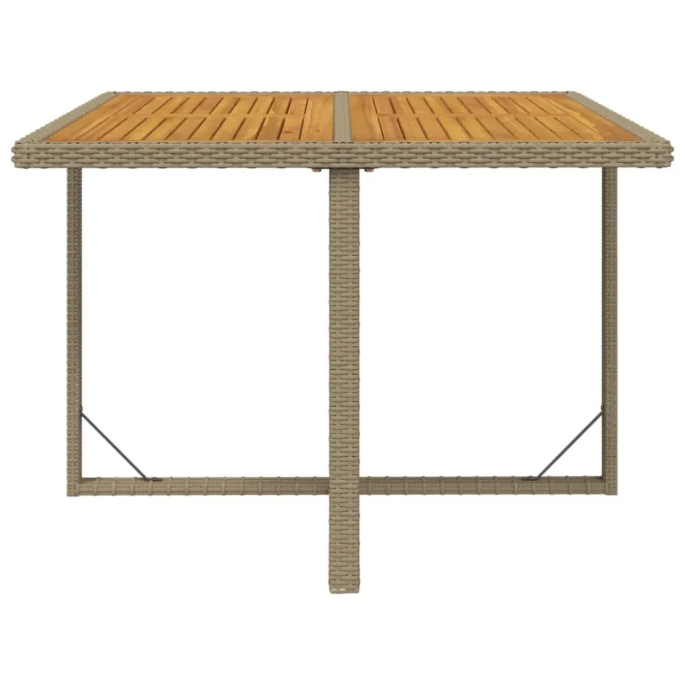Mesa de jardim 109x107x74 cm vime PE e acácia maciç bege | Material Impermeável