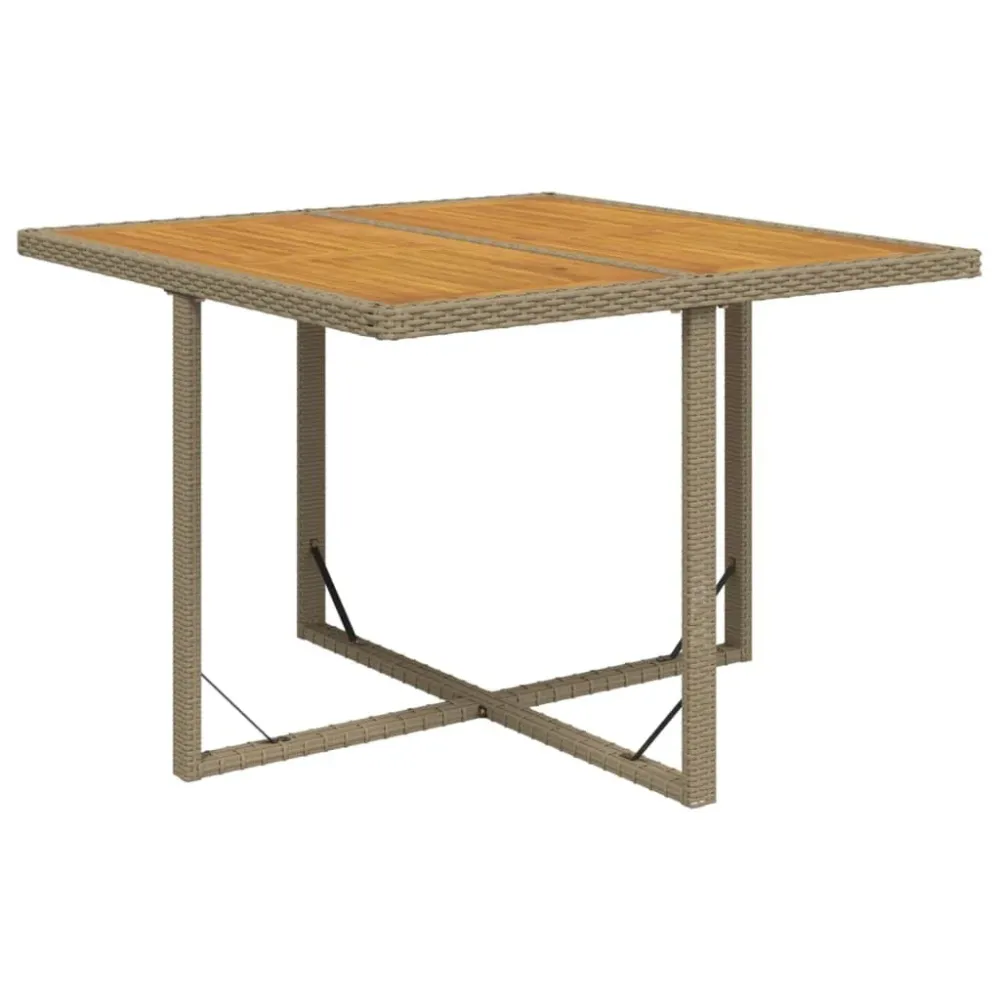 Mesa de jardim 109x107x74 cm vime PE e acácia maciç bege | Material Impermeável
