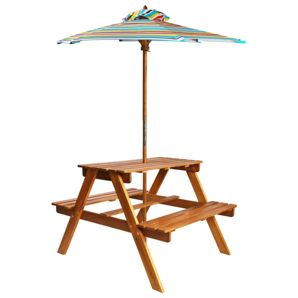 Mesa de piquenique com guarda-sol 79x90x60 cm acácia maciç com Garantia de 1 Ano