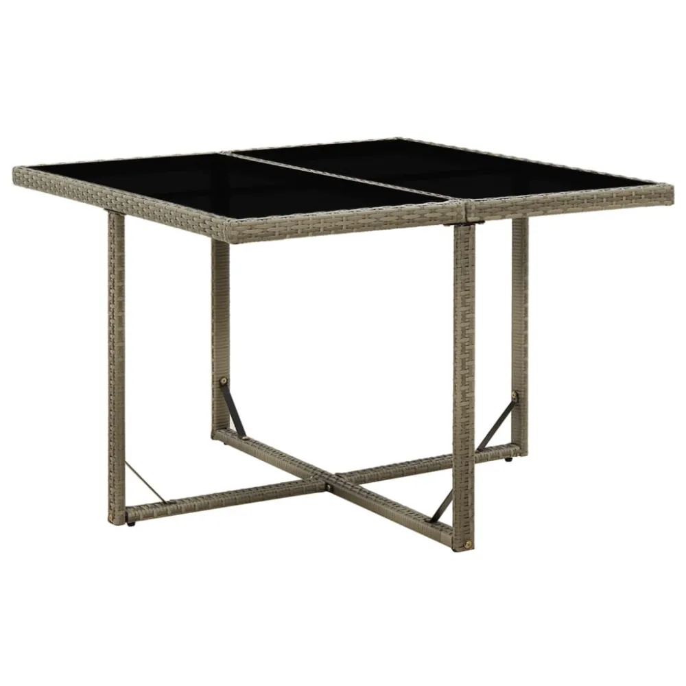 Portátil e Dobrável Mesa de jardim 109x107x74 cm vime PE e vidro cinzento