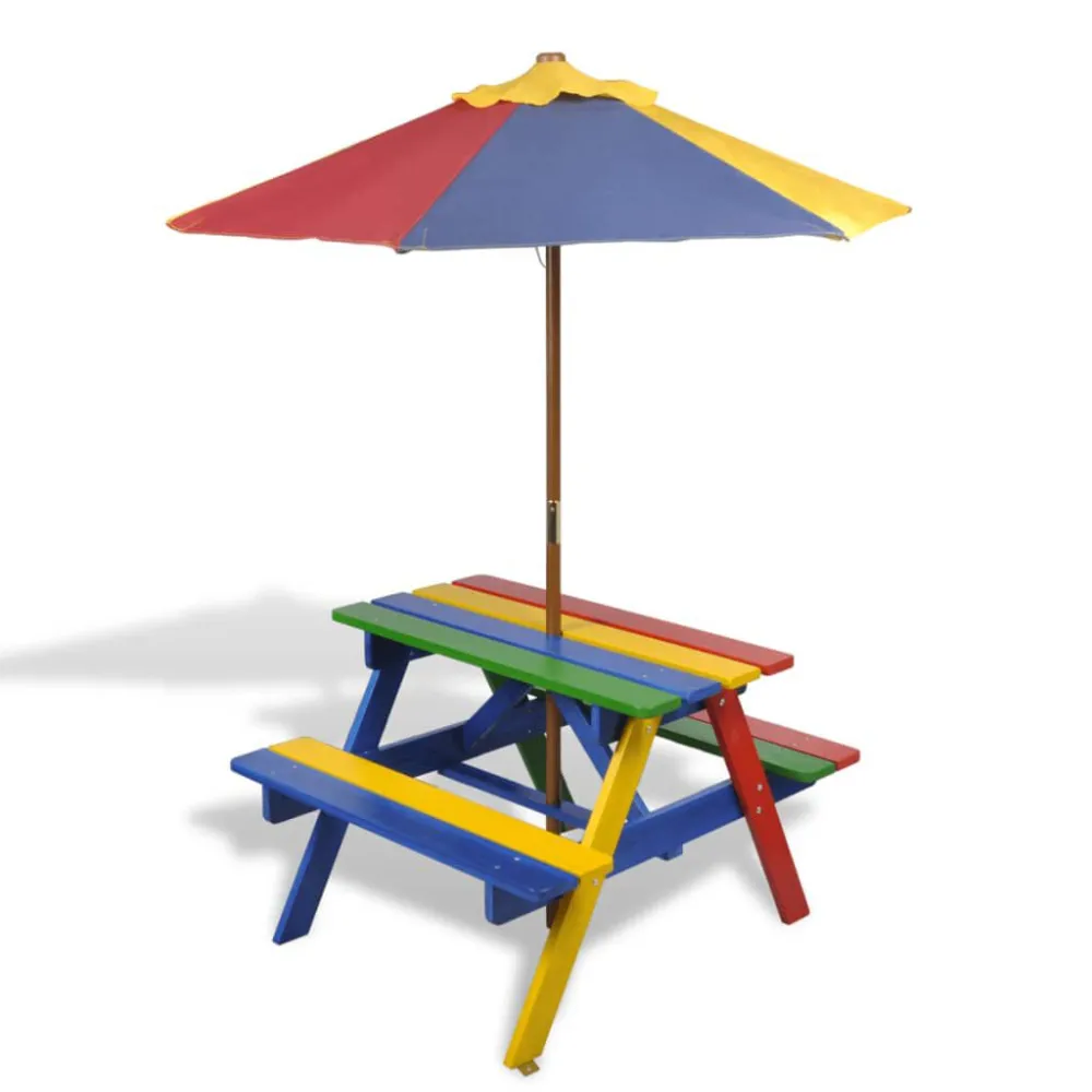 Premium Resistente à Intempérie Mesa piquenique infantil + bancosemguarda-sol madeira multicor