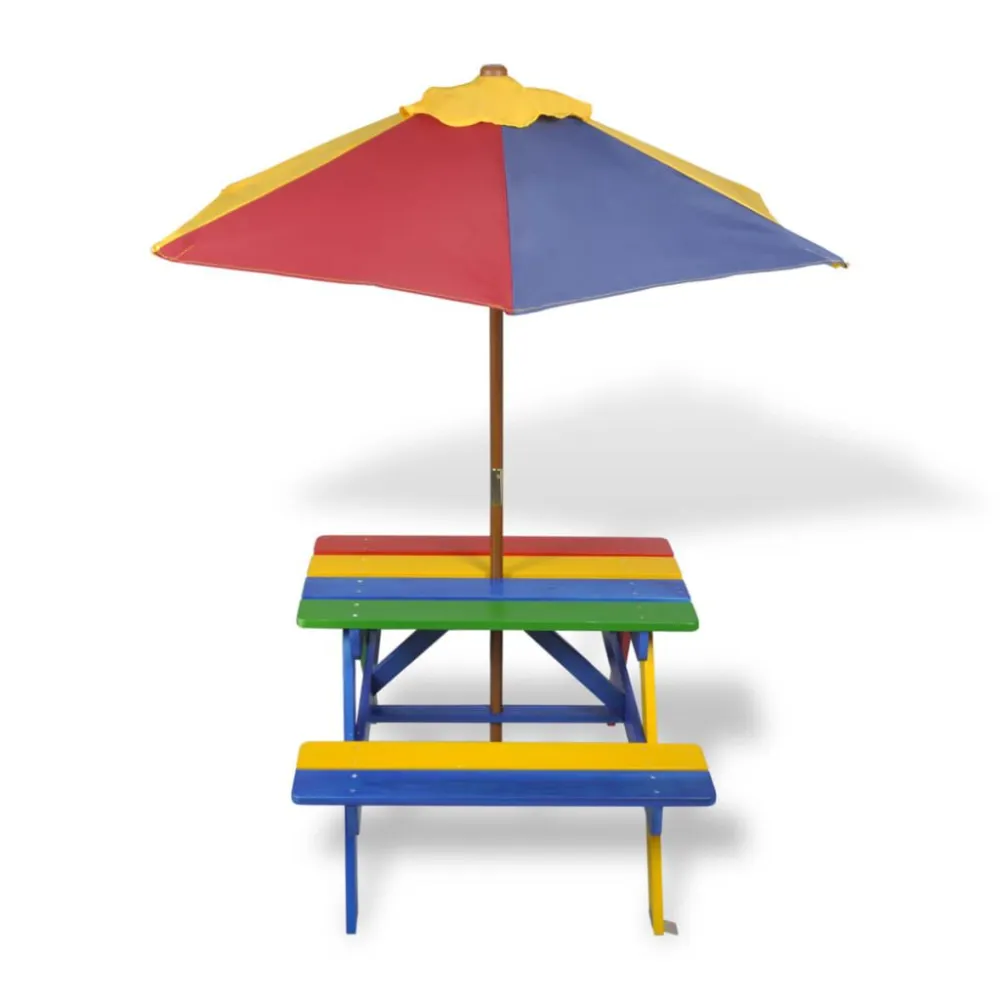 Premium Resistente à Intempérie Mesa piquenique infantil + bancosemguarda-sol madeira multicor