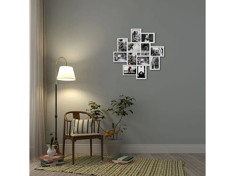 Moldura Fotográfica Mosaico 12 Imagens Mdf Branco 63x63x1,2