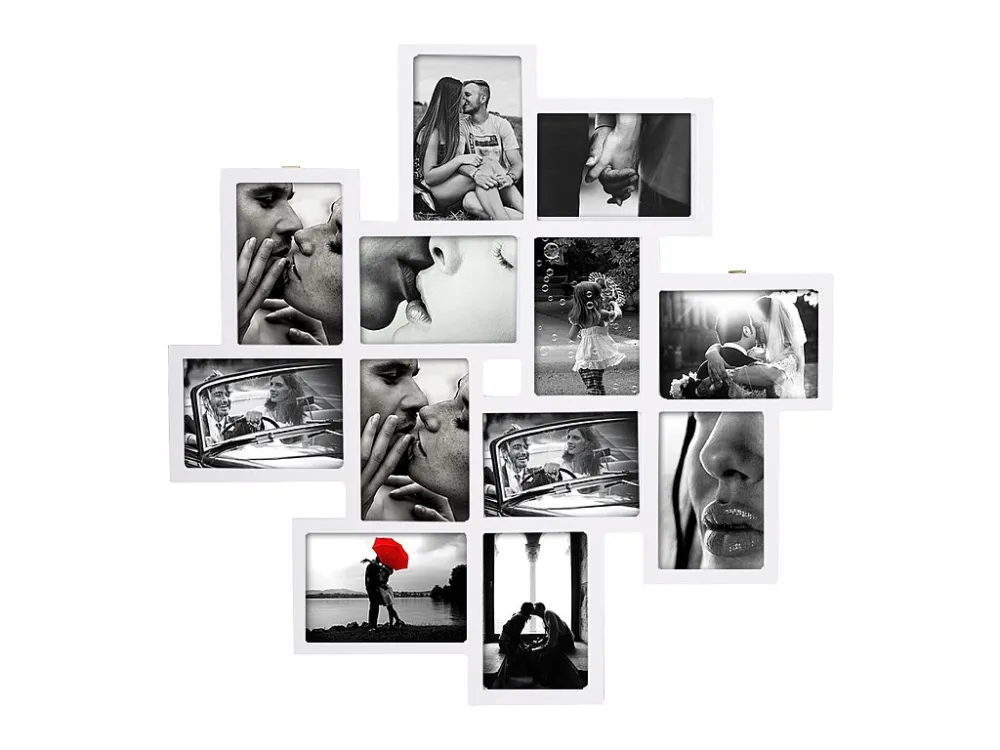 Moldura Fotográfica Mosaico 12 Imagens Mdf Branco 63x63x1,2