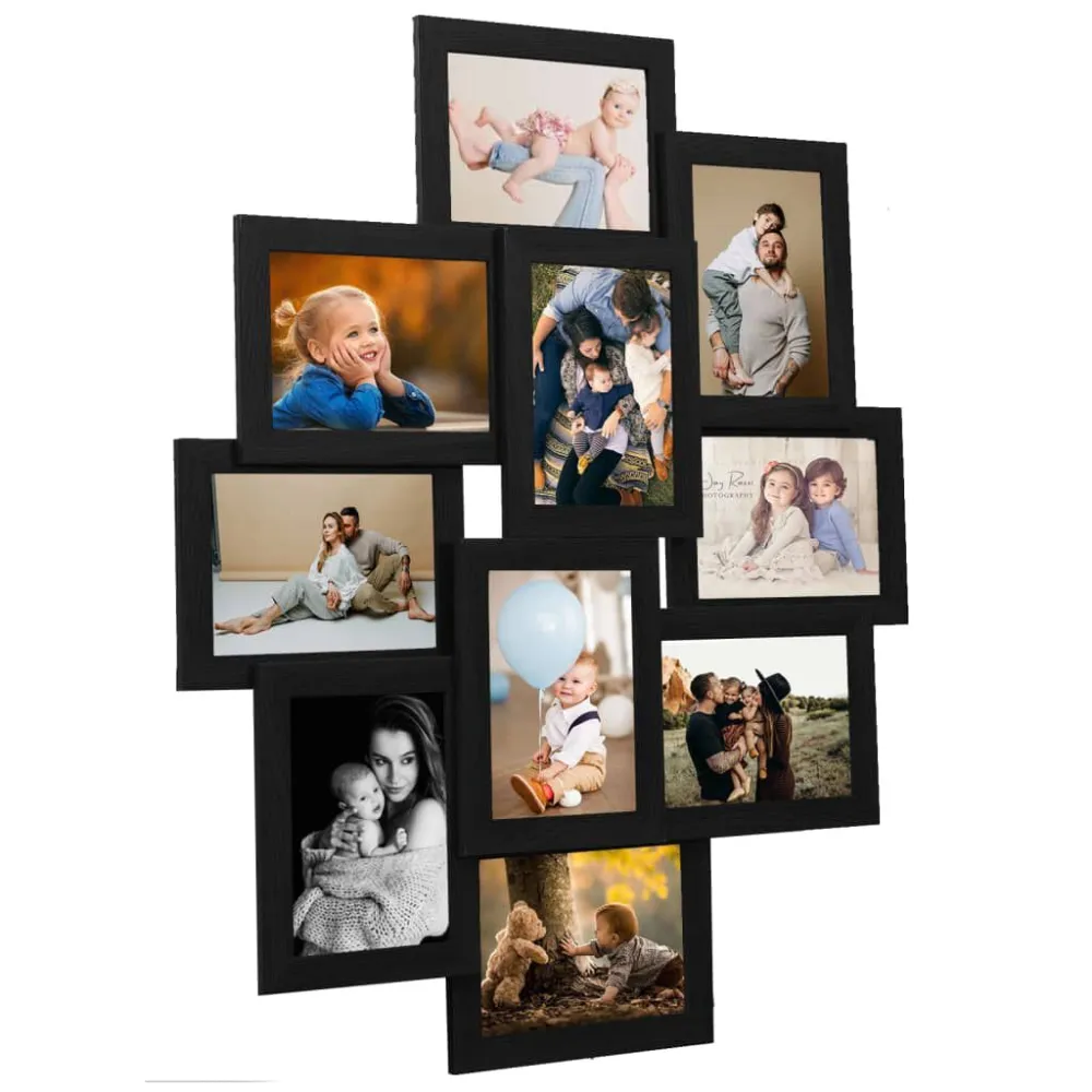 Moldura para 10 (10x15 cm) fotografias MDF preto com Adesivos Decorativos