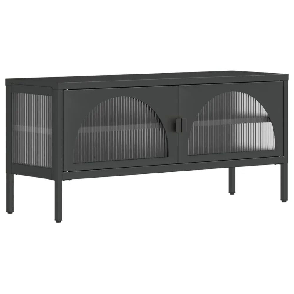 Armário de TV 105x35x50 cm vidro e ço preto