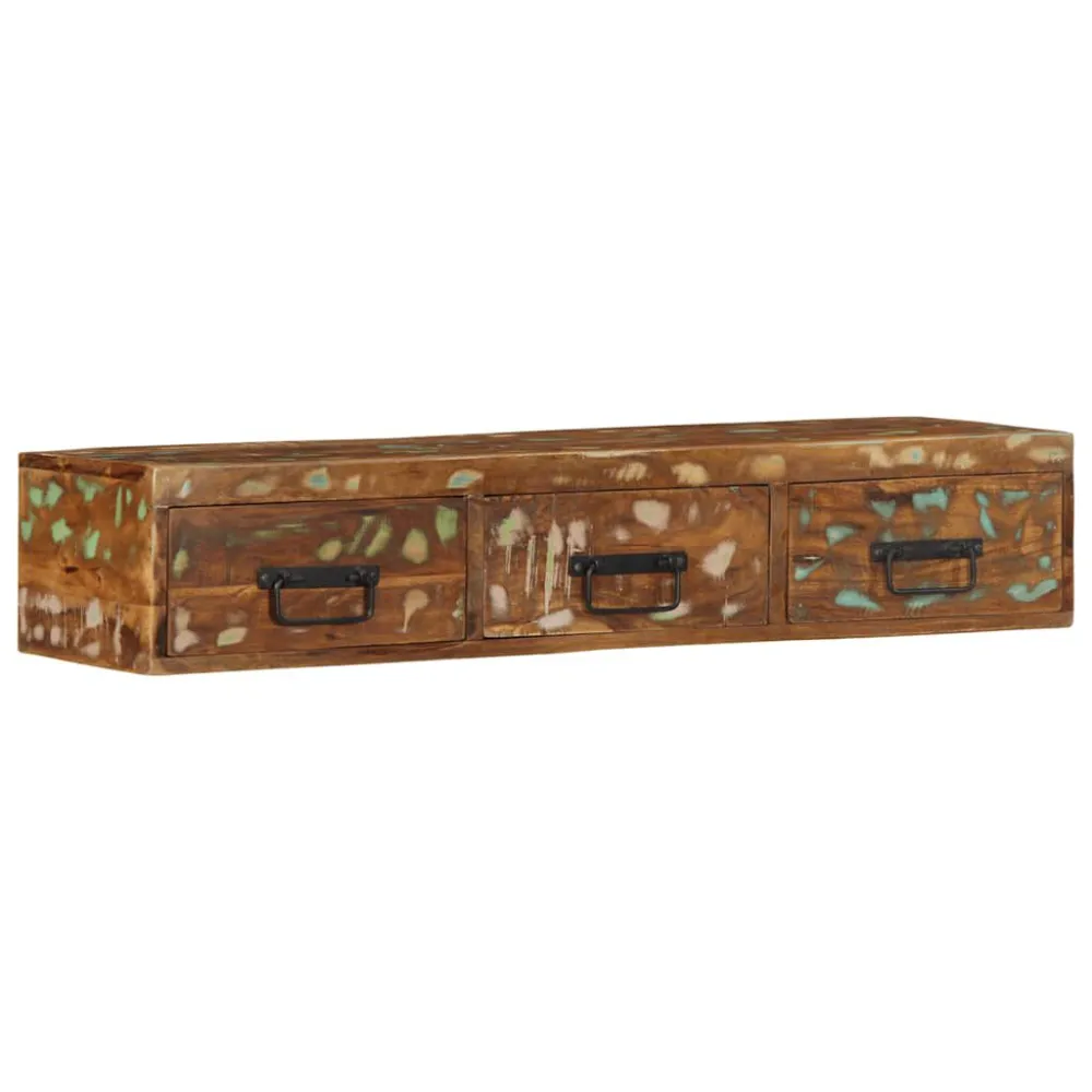 Armário de TV para parede 100x30x19cm madeira recuperada maciç
