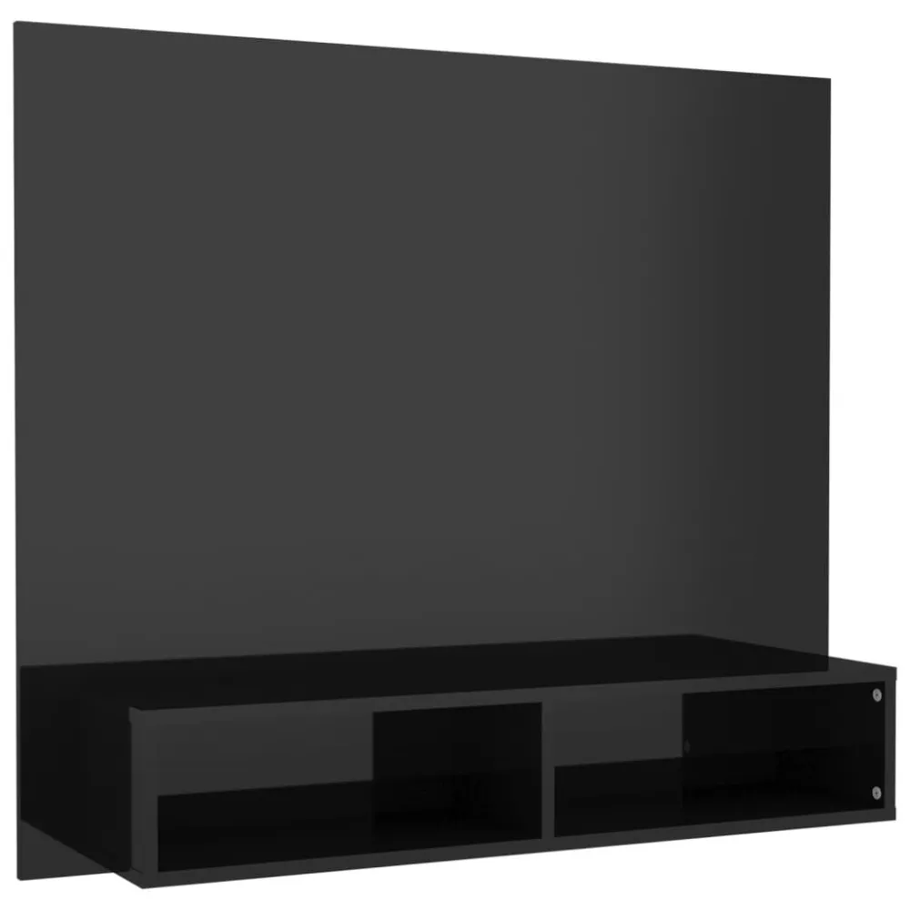 Armário de parede para TV deriv. de madeira preto resplandecente