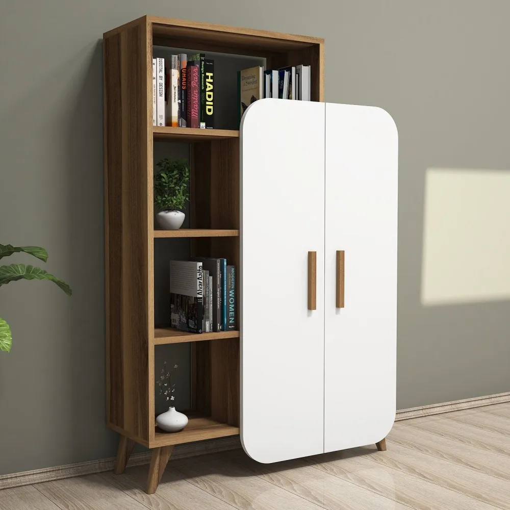 Biblioteca 2 portas Carlier Madeira Autêntico e Branco