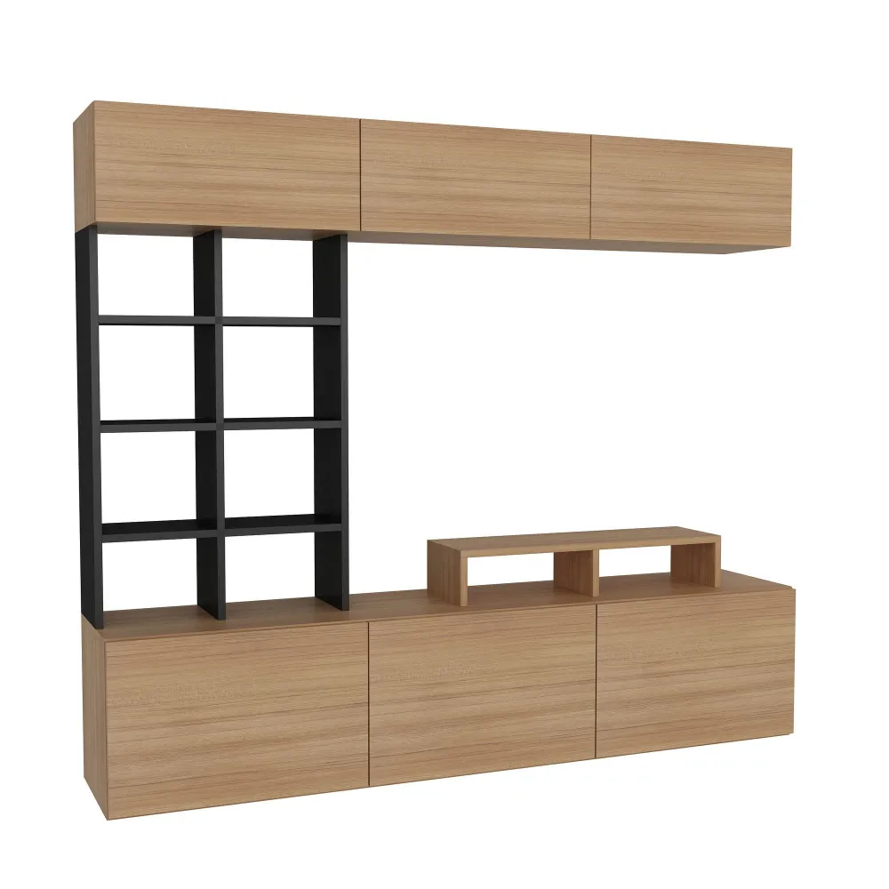 Conjunto de móveis para TV e estante de parede Hawky Madeira clara e preta