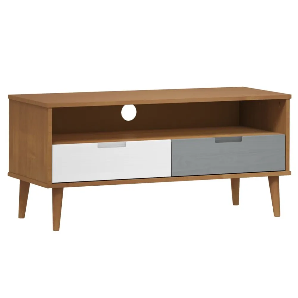 Design Premium Móvel de TV MOLDE 106x40x49 cm pinho maciço castanho