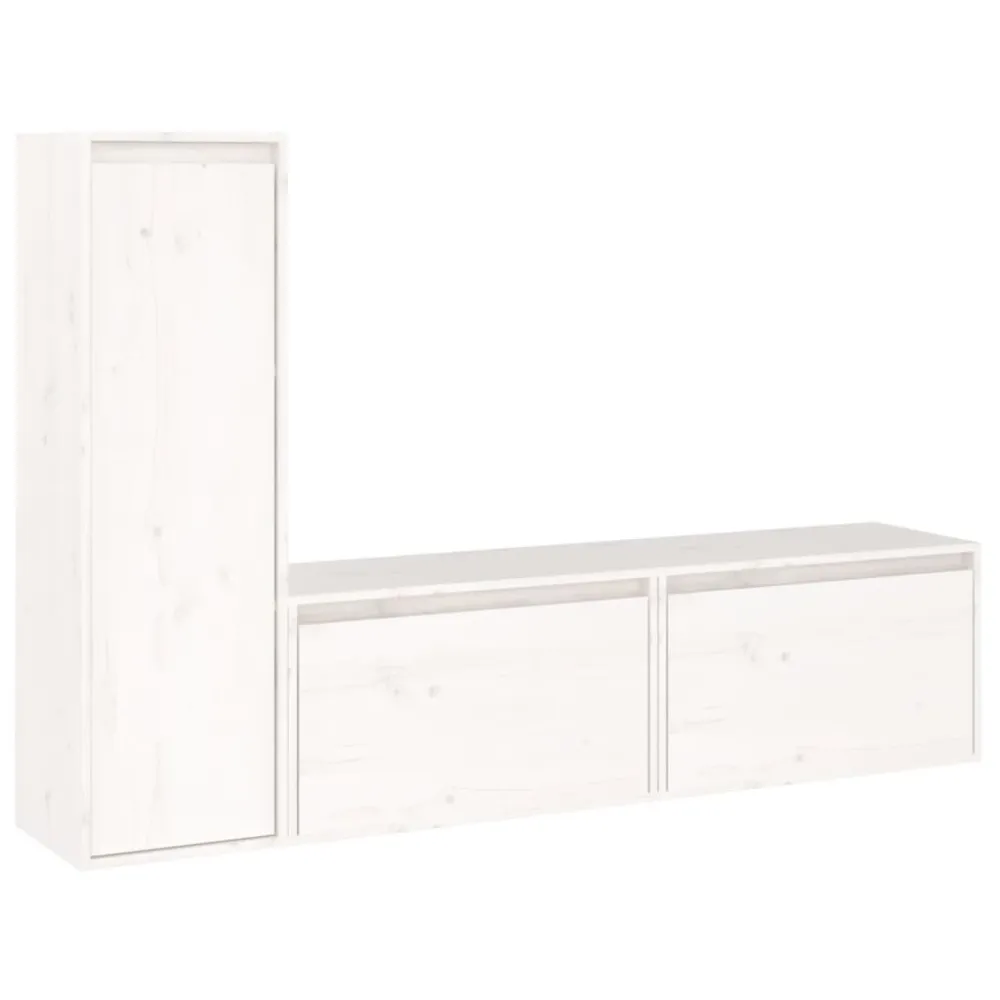Madeira Maciç Móveis de TV 3 pcs madeira de pinho maciç branco