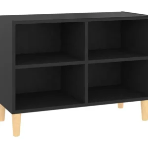 Madeira Maciç Móvel de TV com pernas de madeira maciç 69,5x30x50 cm preto