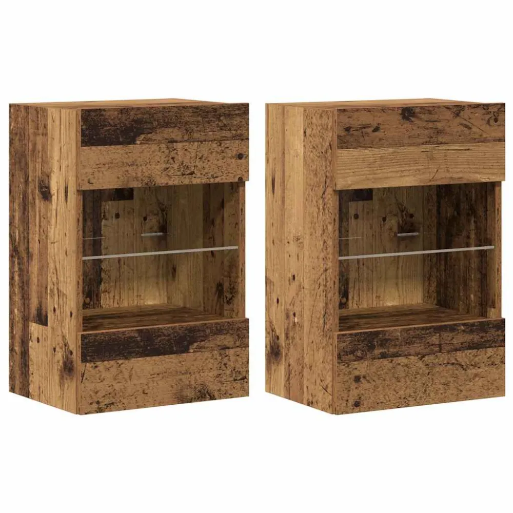 Móveis parede para TV luzes LED 2 pcs 40x30x60,5 cm madeira velha