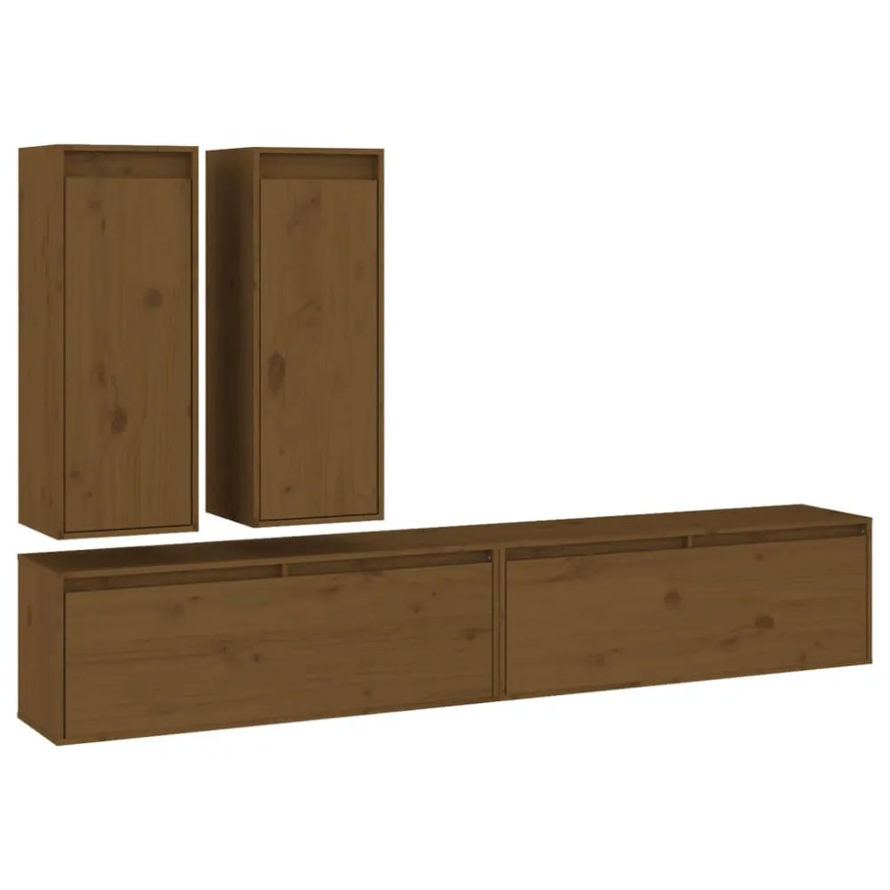 Móveis de TV 4 pcs madeira de pinho maciç castanho-mel Design Moderno