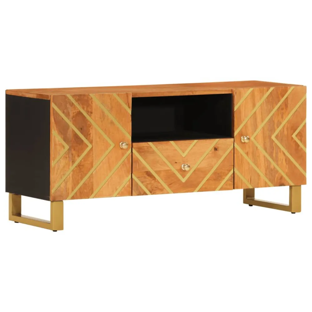 Móvel de TV 105x33,5x46 cm mangueira maciç castanho e preto