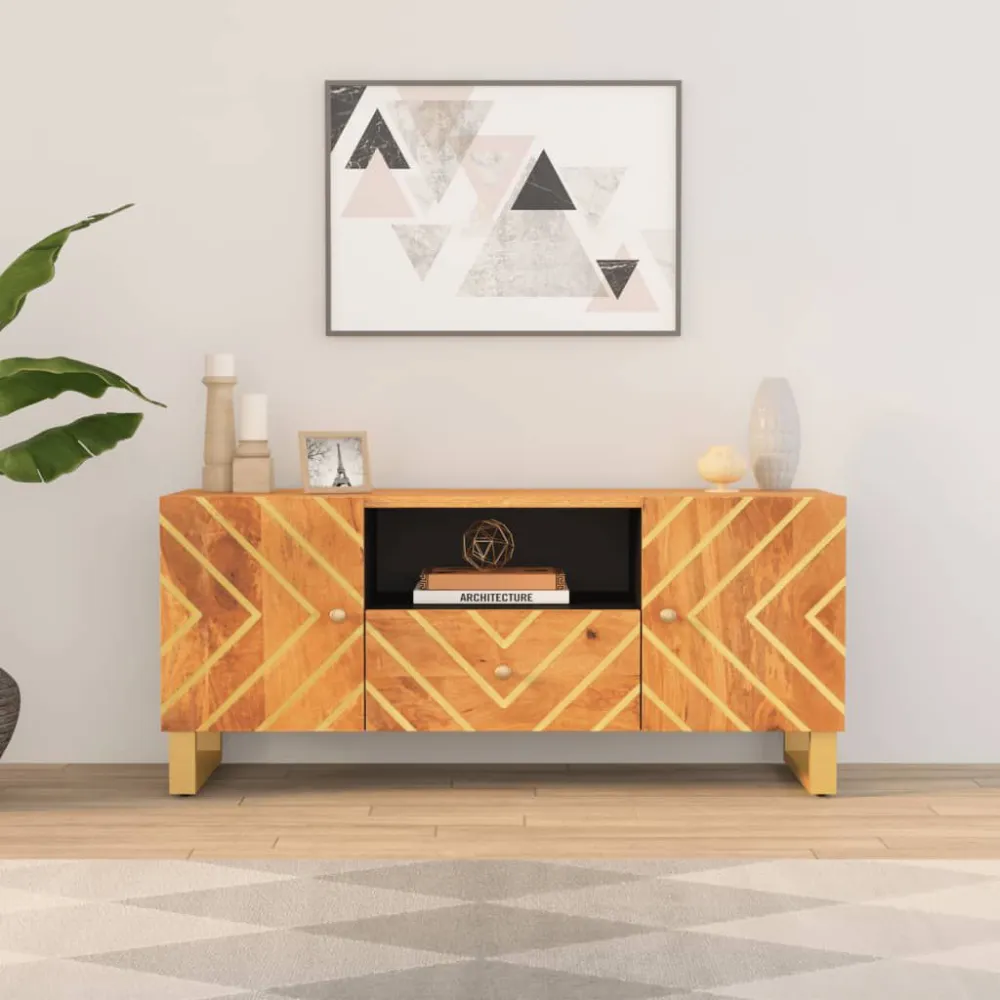 Móvel de TV 105x33,5x46 cm mangueira maciç castanho e preto