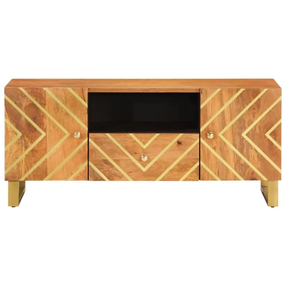 Móvel de TV 105x33,5x46 cm mangueira maciç castanho e preto