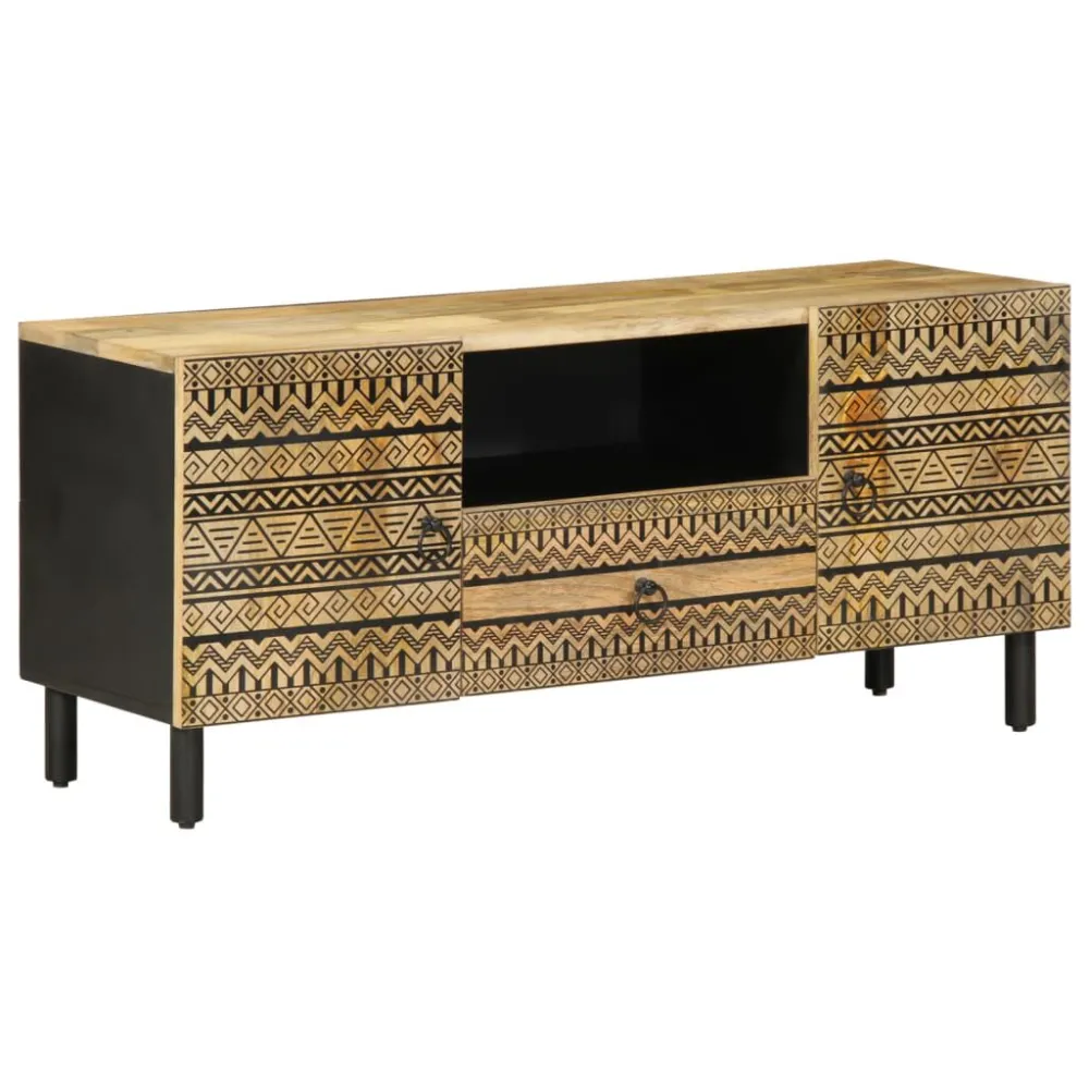 Móvel de TV 105x33,5x46cm madeira mangueira áspera maciç preto