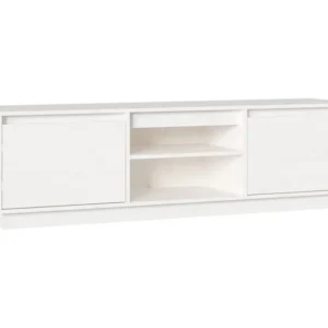Móvel de TV 140x35x40 cm madeira de pinho maciç branco com 3 Portas de Correr