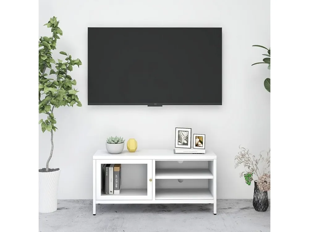Móvel de TV 90x30x44 cm vidro e ço branco